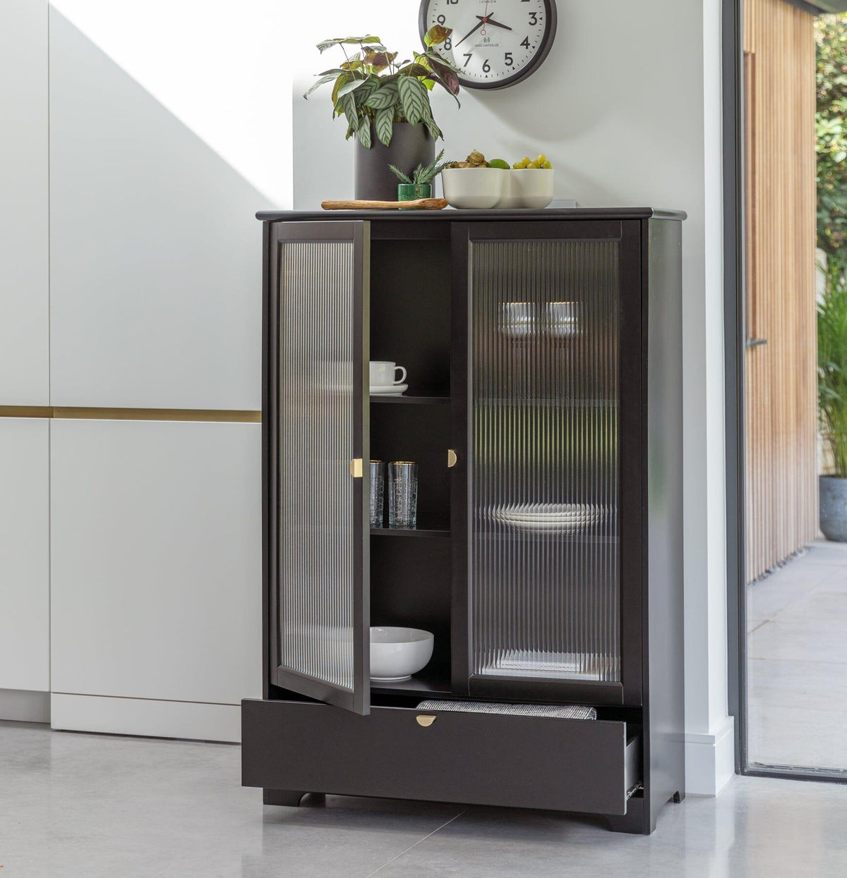 OUTLET - Lua Tall Cabinet in Noir Black with Fluted Glass