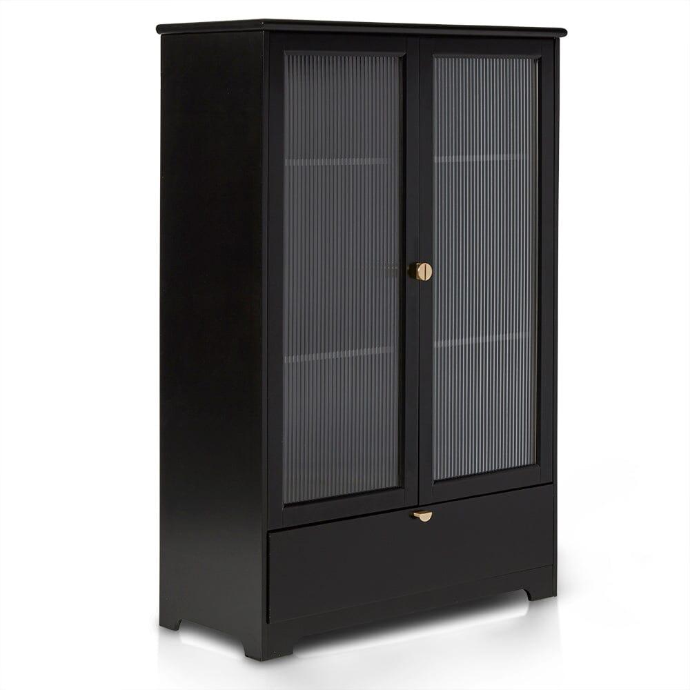 Lua Tall Cabinet in Noir Black with Fluted Glass