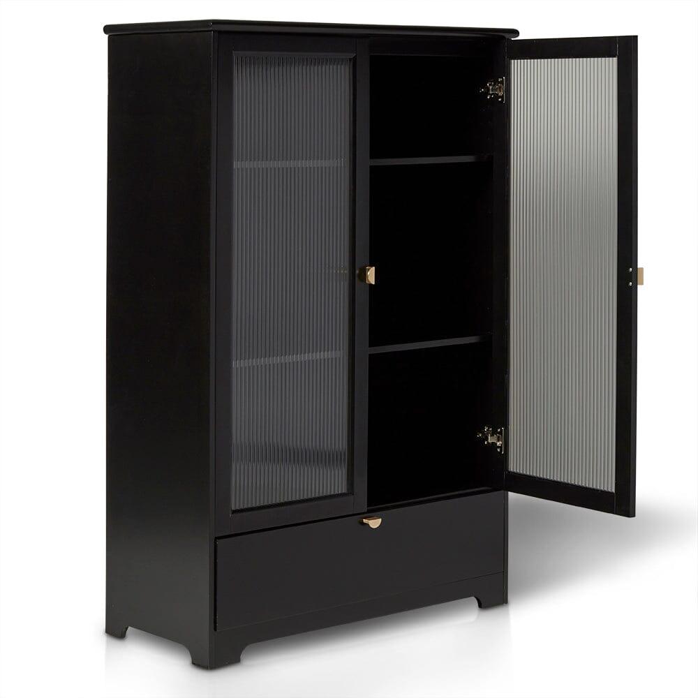 Lua Tall Cabinet in Noir Black with Fluted Glass