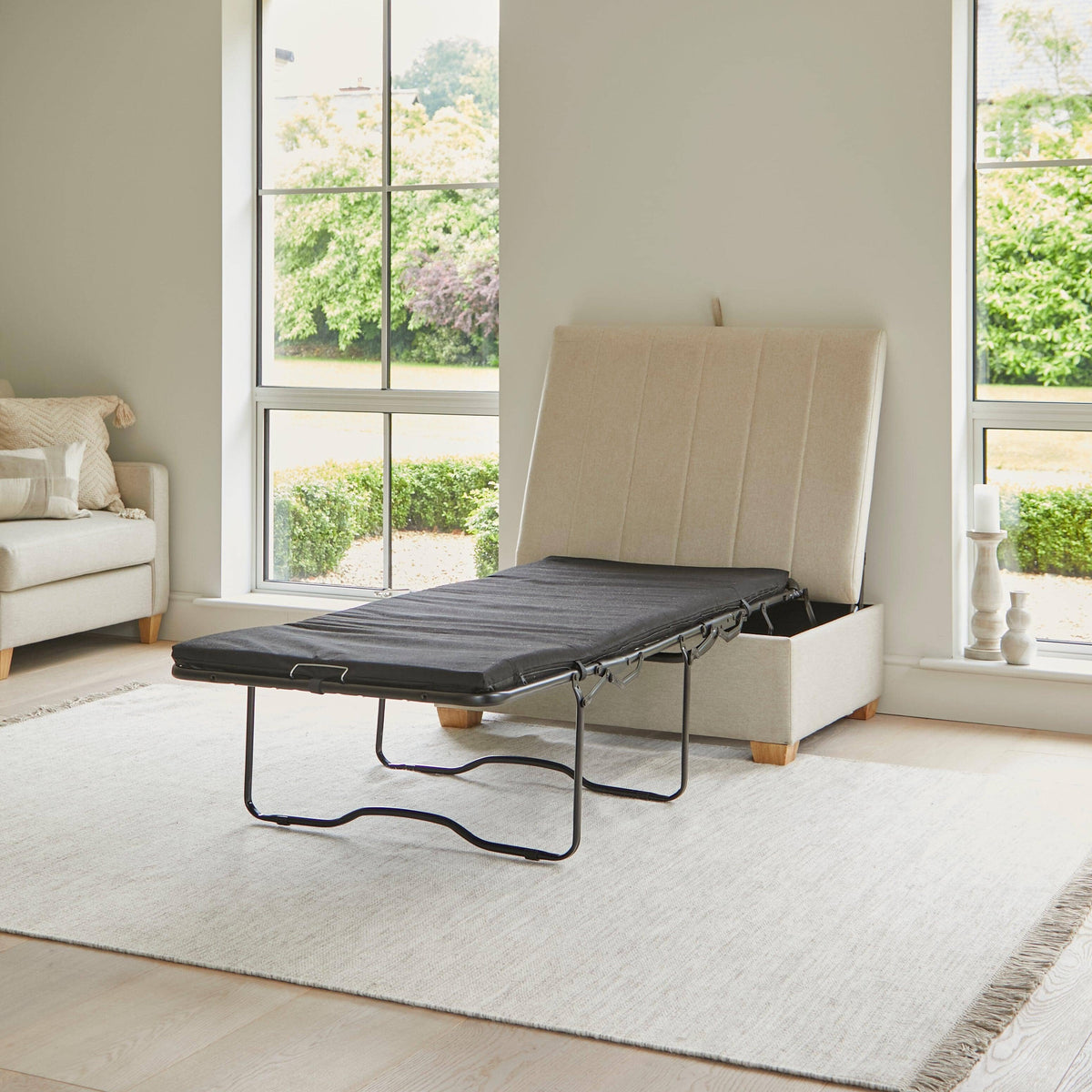 Madeleine Ottoman Bed in a Box - Sand with Pale Oak Legs