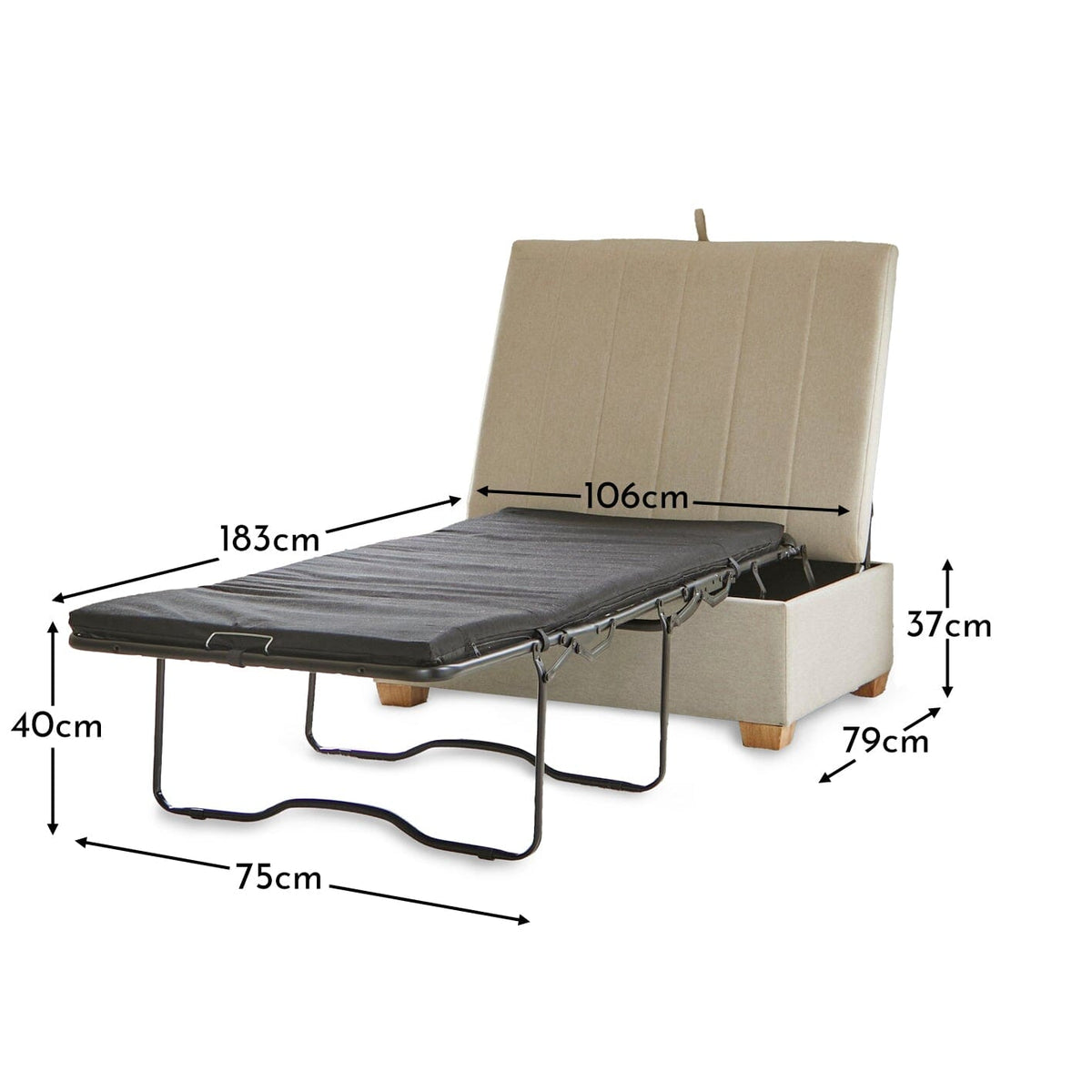 Madeleine Ottoman Bed in a Box - Sand with Pale Oak Legs
