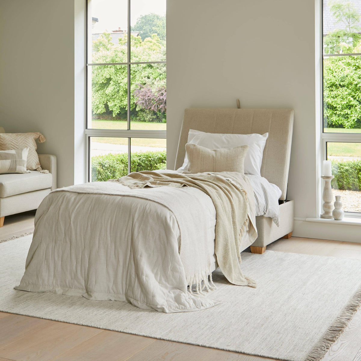 Madeleine Ottoman Bed in a Box - Sand with Pale Oak Legs