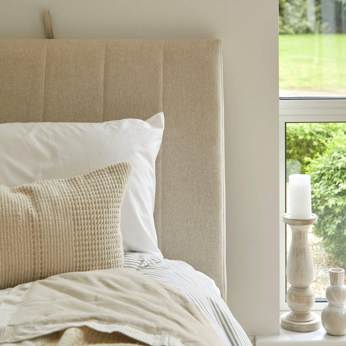 Madeleine Ottoman Bed in a Box - Sand with Pale Oak Legs