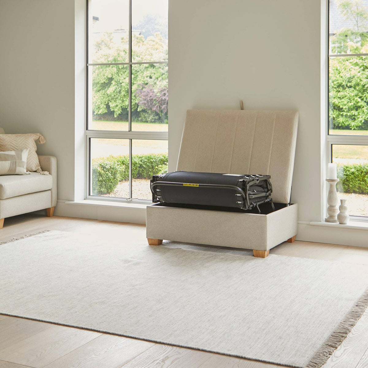 Madeleine Ottoman Bed in a Box - Sand with Pale Oak Legs