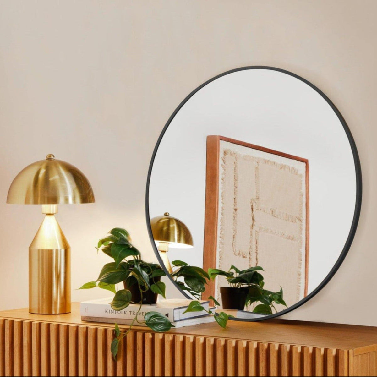 Outlet - Marbury 50cm Metal Round Mirror - Black