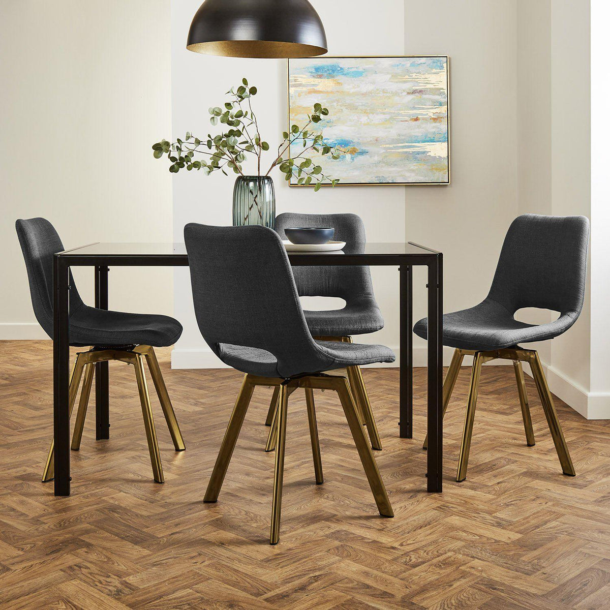 Margot Grey Dining Chairs - Set of 2 - Brass Legs