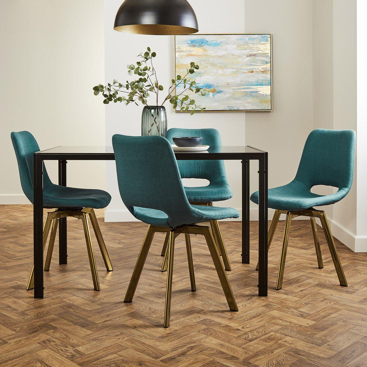 OUTLET - Margot Teal Dining Chairs - Set of 2 - Brass Legs