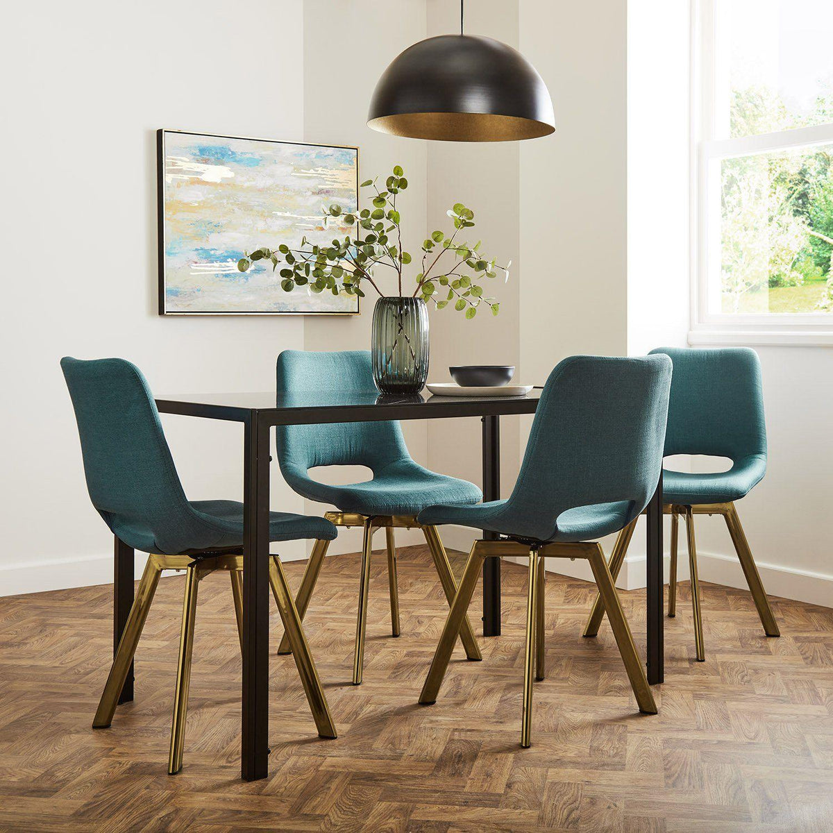 OUTLET - Margot Teal Dining Chairs - Set of 2 - Brass Legs