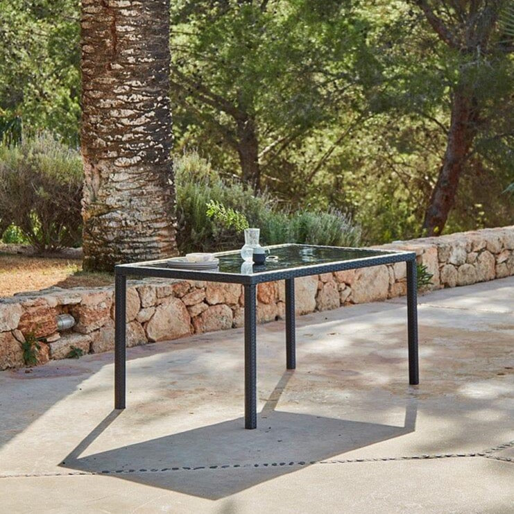 Marston 6 Seater Garden Dining Table - Black - Glass Top
