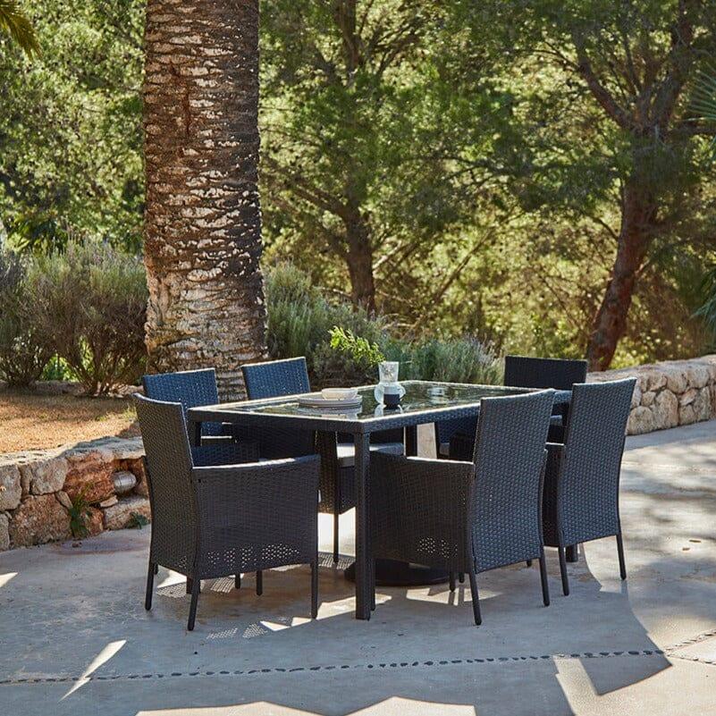 Marston 6 Seater Garden Dining Table - Black - Glass Top