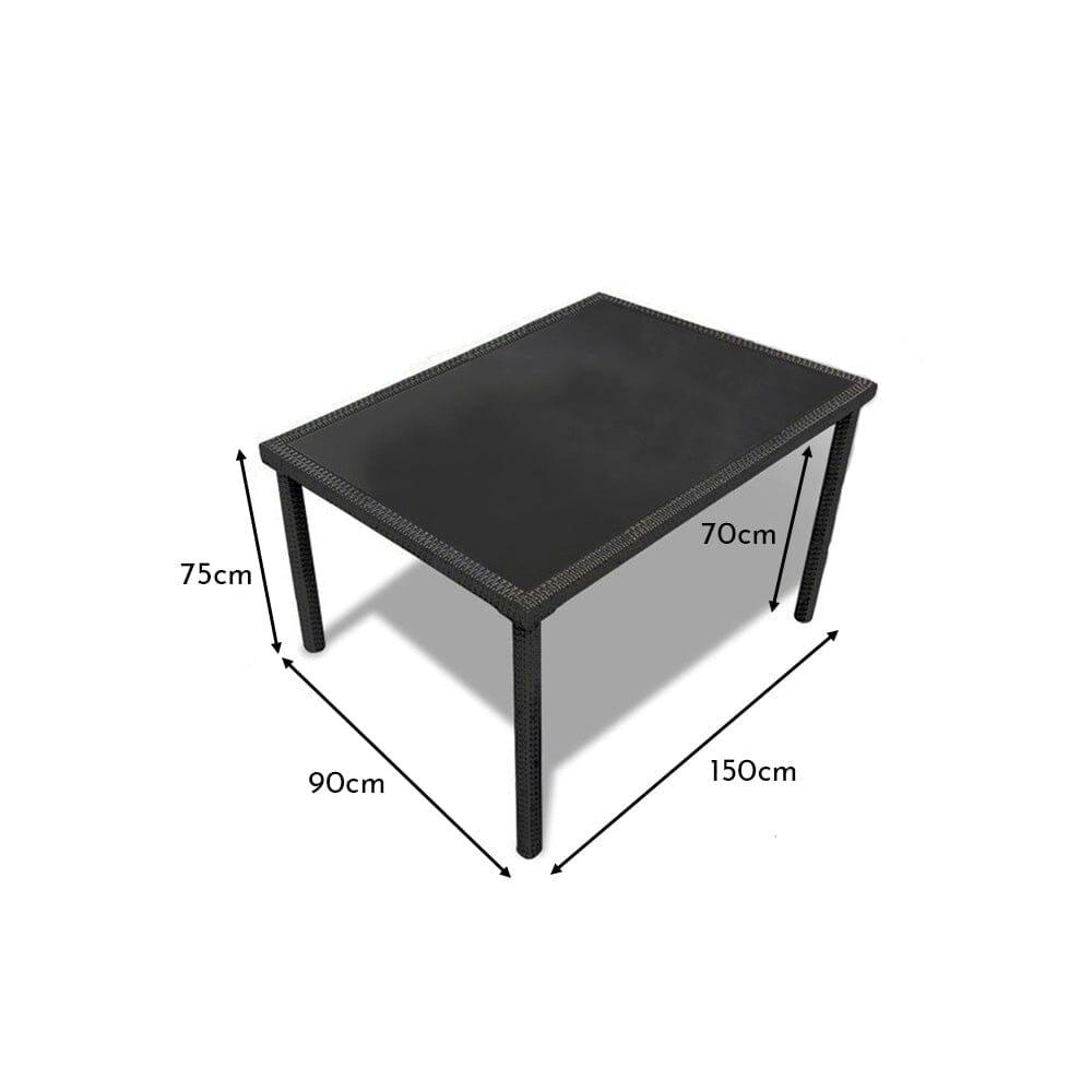 Marston 6 Seater Garden Dining Table - Black - Glass Top