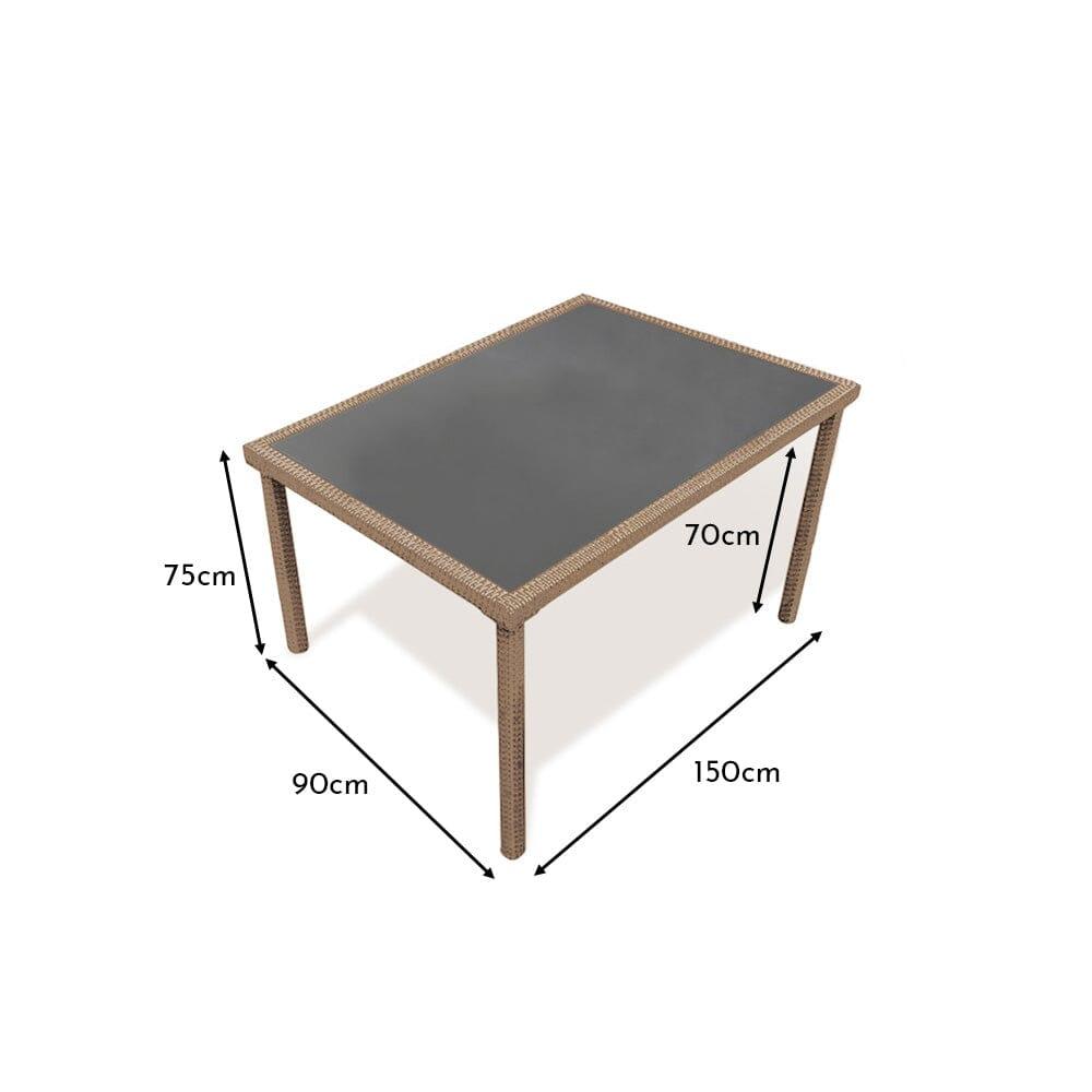 Marston 6 Seater Garden Dining Table - Natural Brown - Glass Top
