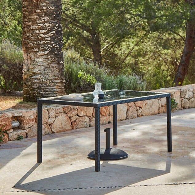 Marston 6 Seater Rattan Garden Dining Set - Black - Glass Top