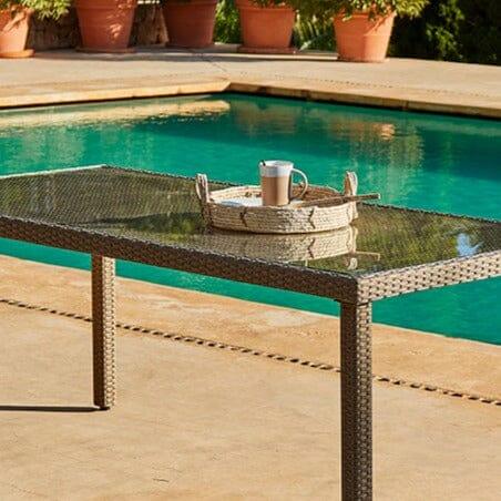 Marston 8 Seater Garden Dining Table - Natural Brown - Glass Top