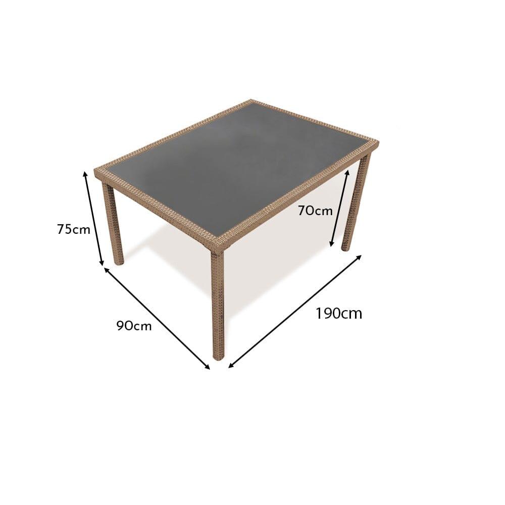 Outlet - Marston 8 Seater Garden Dining Table - Natural Brown - Glass Top