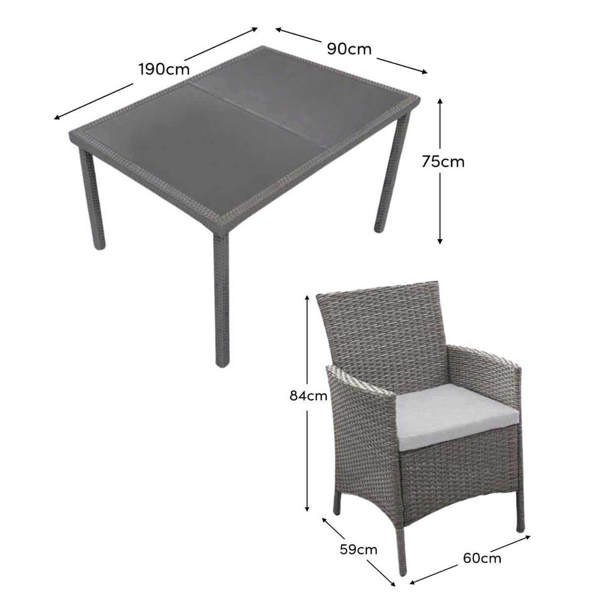 Marston 8 Seater Rattan Garden Dining Set - Grey - Glass Top