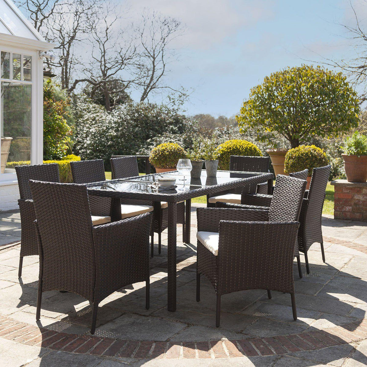 Outlet - Marston 8 Seater Rattan Garden Dining Table - Brown