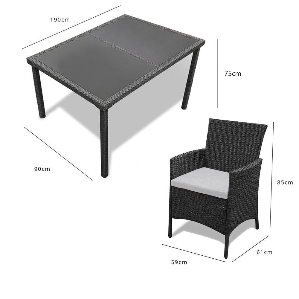 Marston 8 Seater Rattan Garden Dining Set - Black - Polywood Top