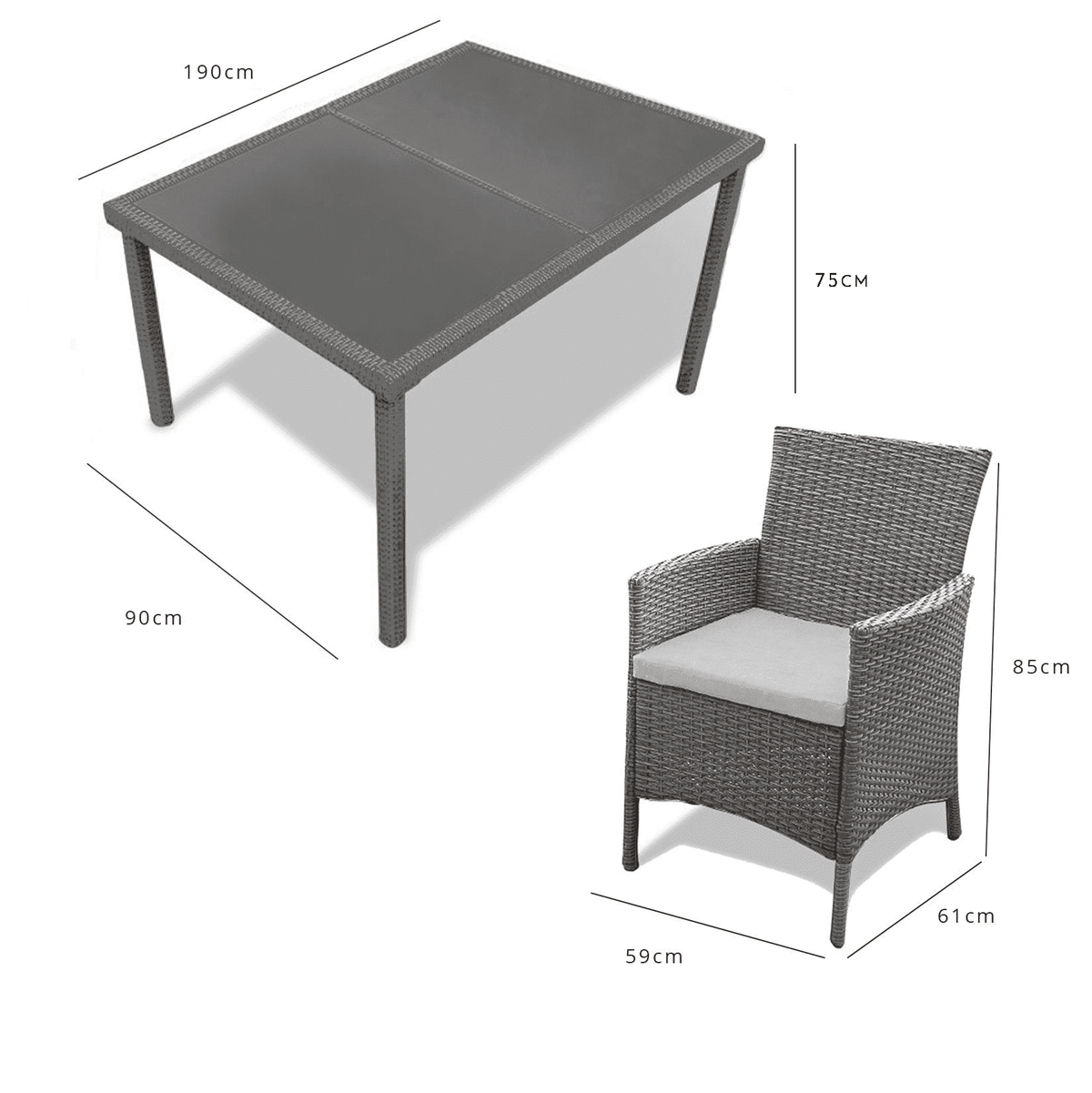 Marston 8 Seater Rattan Garden Dining Set - Grey - Polywood Top