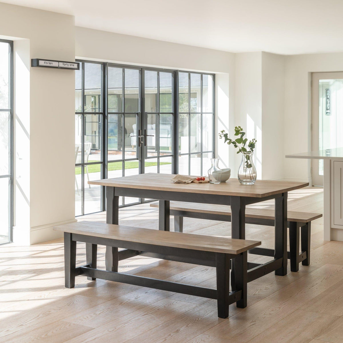 OUTLET - Matilda 3 Seater Mango Wood Dining Bench - Black Legs
