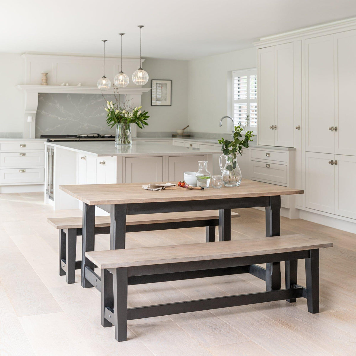 Matilda 3 Seater Mango Wood Dining Bench - Black Legs