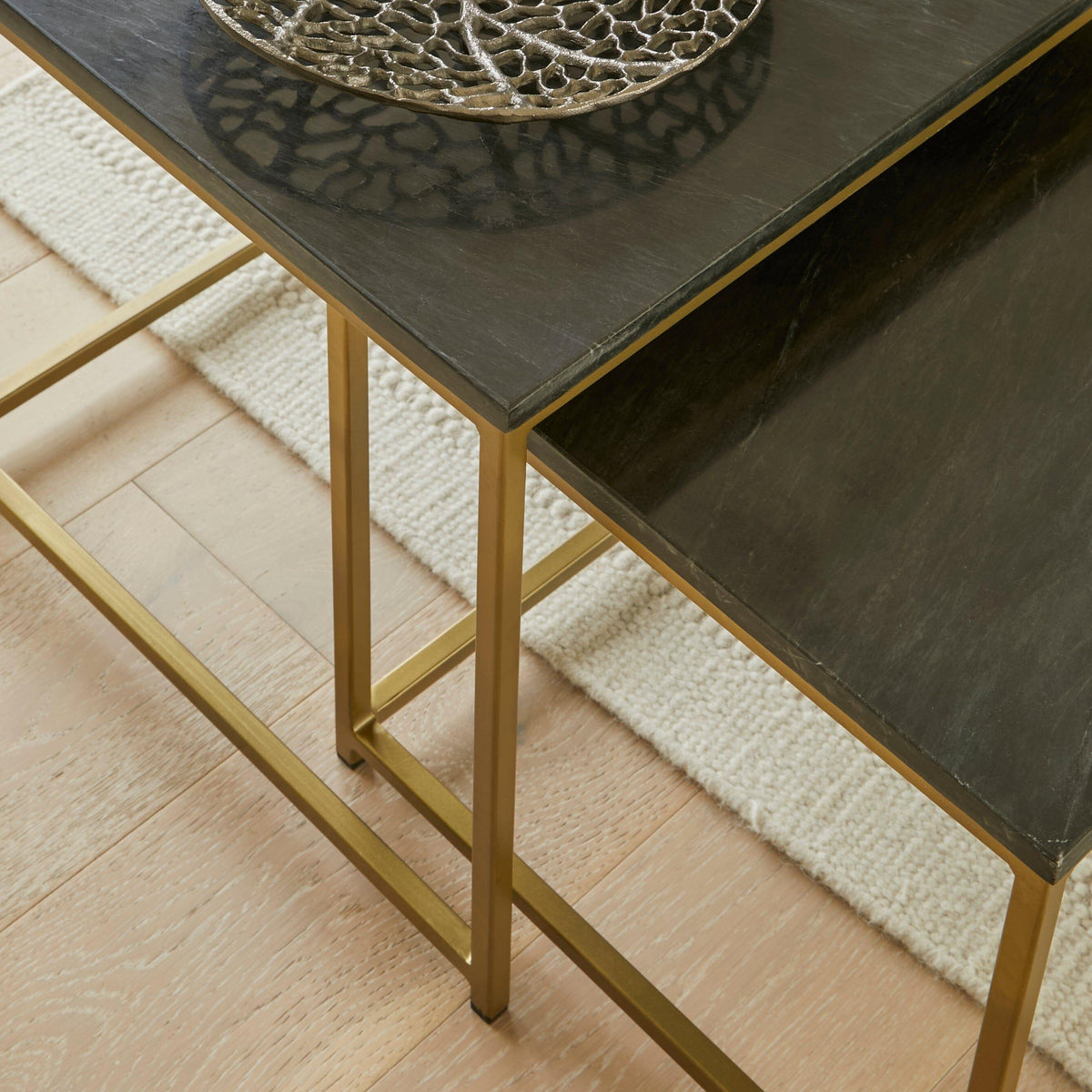 OUTLET - Nara Real Marble Nest of Tables - Gold Frame