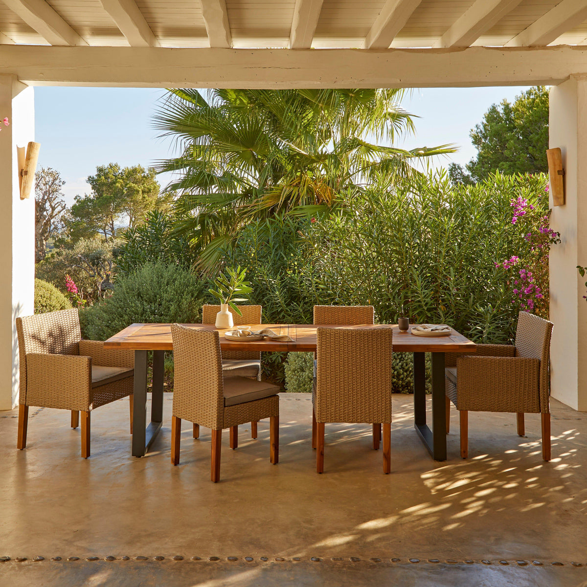 Oliver Rattan Garden Dining Chairs with Acacia Wood Legs - Set of 2
