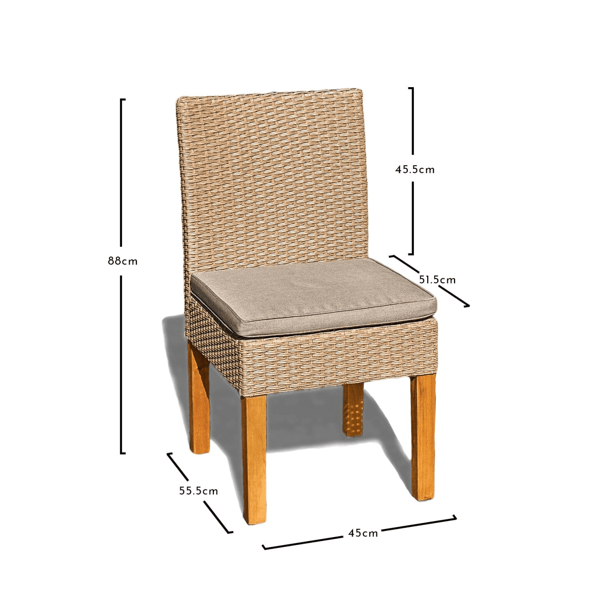 Oliver Rattan Garden Dining Chairs with Acacia Wood Legs - Set of 2