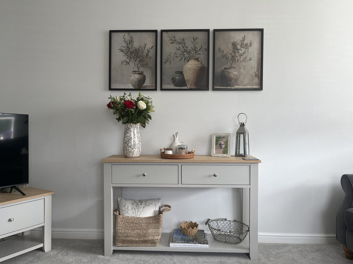OUTLET - Chatsworth Linen Grey 2 Drawer Console Table - 120cm