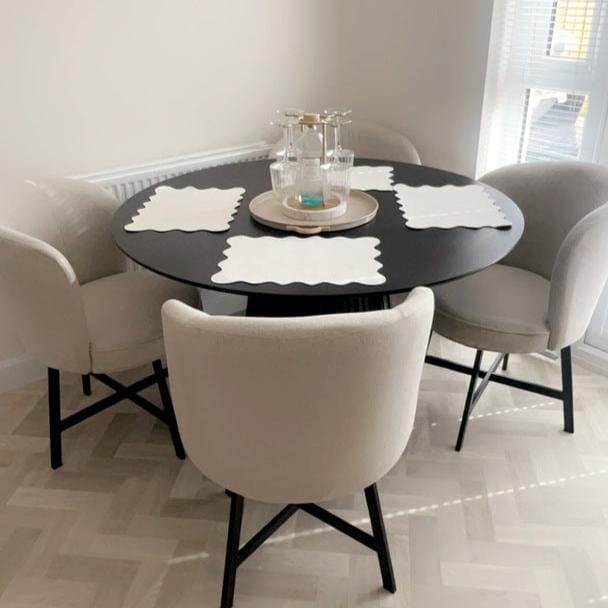 Willow Black Dining Table Set - 4 Seater - Jacob Sand Dining Chairs - Black Metal Legs
