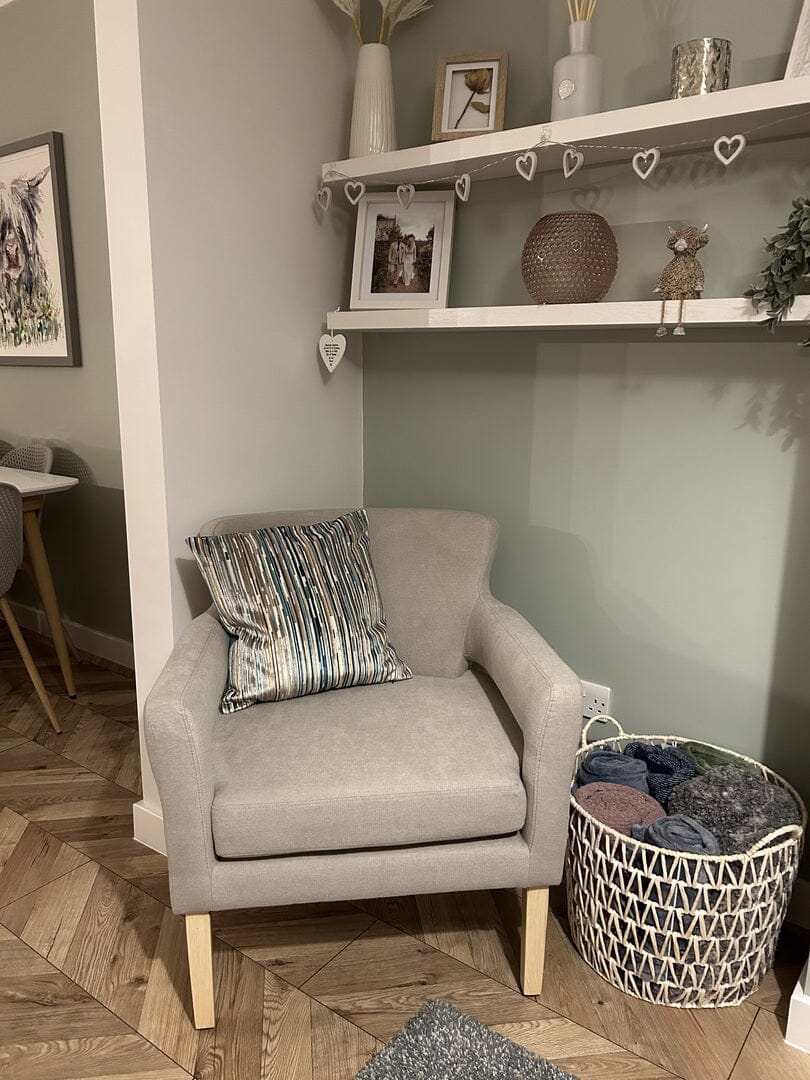 OUTLET - Grace Soft Beige Occasional Armchair - Whitewash Oak Legs