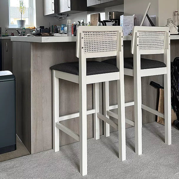 Charlie White Cane Bar Stool - White Legs