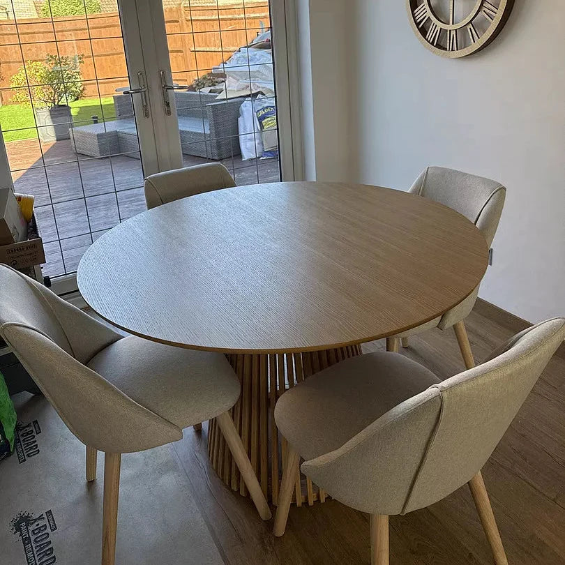 Willow Pale Oak  Dining Table Set - 4 Seater - Freya Sand Dining Chairs - Whitewash Legs