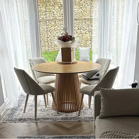 Willow Pale Oak  Dining Table Set - 4 Seater - Freya Sand Dining Chairs - Whitewash Legs