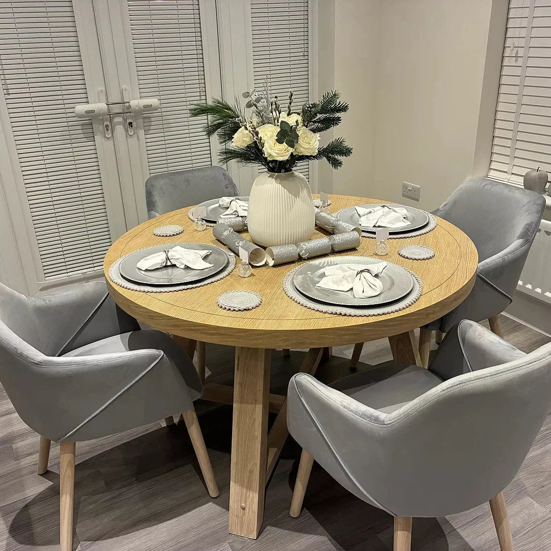 Freya Grey Velvet Armchairs - Set of 2 - Whitewash Oak Legs