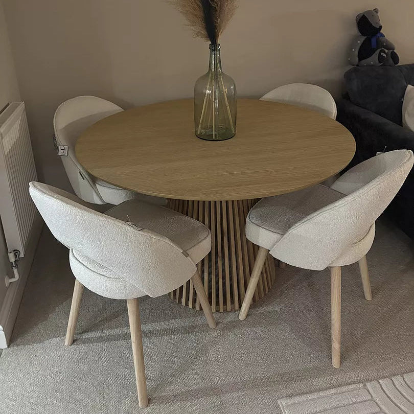 Willow Whitewash Round 4 Seater with Marilyn Boucle Dining Chairs with Whitewash Legs 