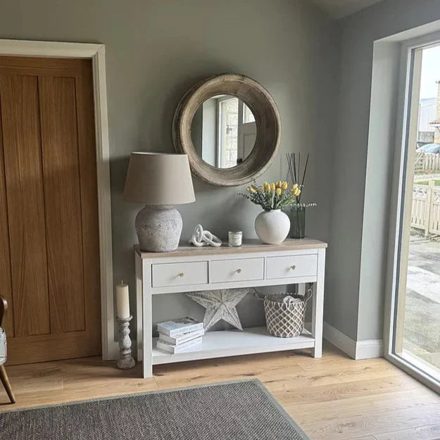 Bampton Alabaster White 3 Drawer Console Table