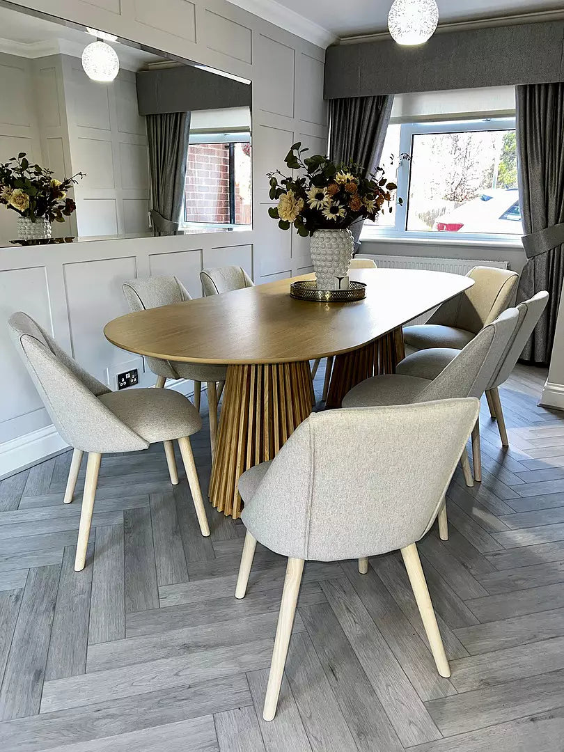 Willow Pale Oak  Dining Table Set - 8 Seater - Freya Sand Dining Chairs - Whitewash Legs