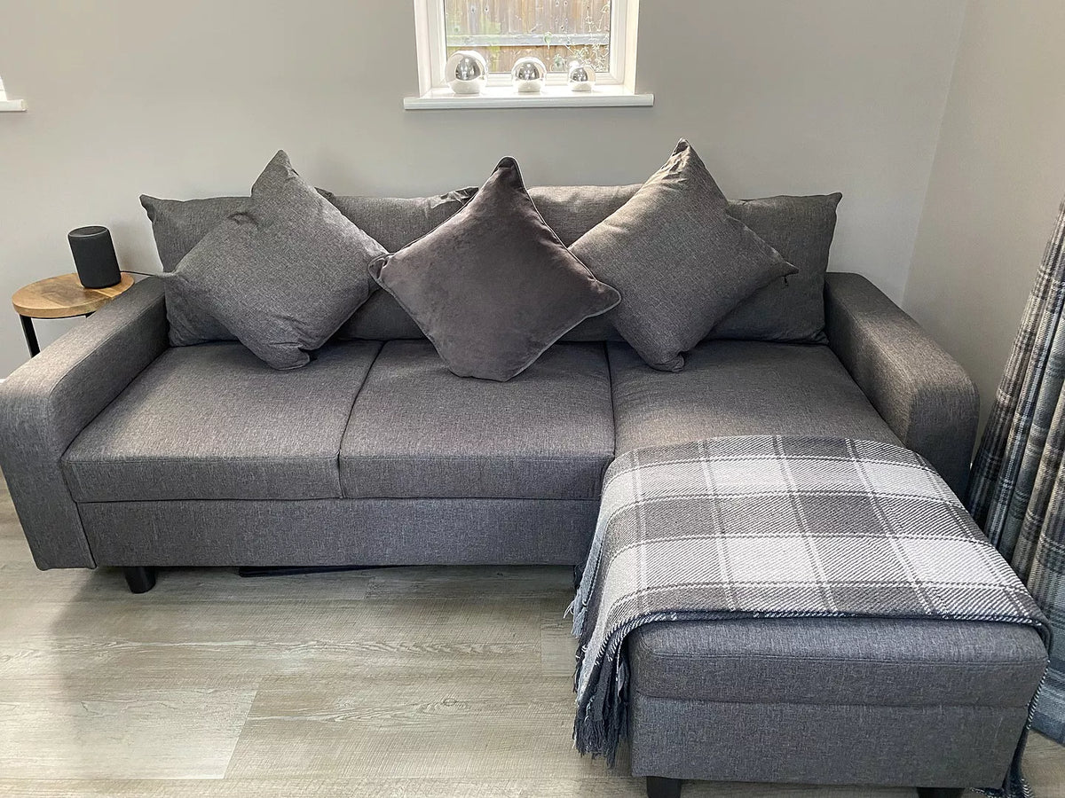 Tracy Corner Sofa - Grey Linen with Black Legs