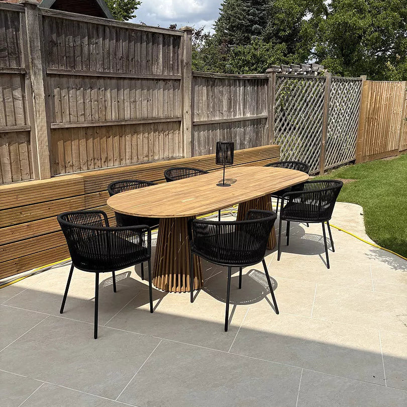 Willow 8 Seater Wooden Garden Dining Set with 8 Hali Black Rope Chairs