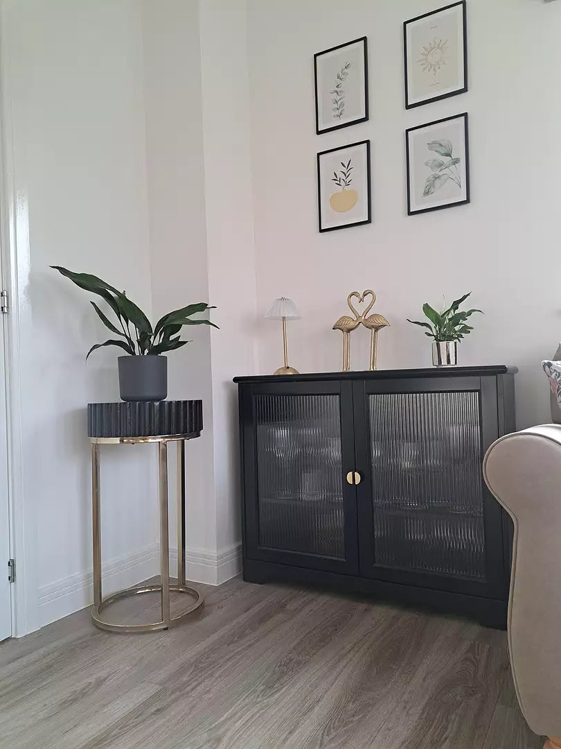 Lua 2 Door Narrow Sideboard - Noir Black with Glass Door