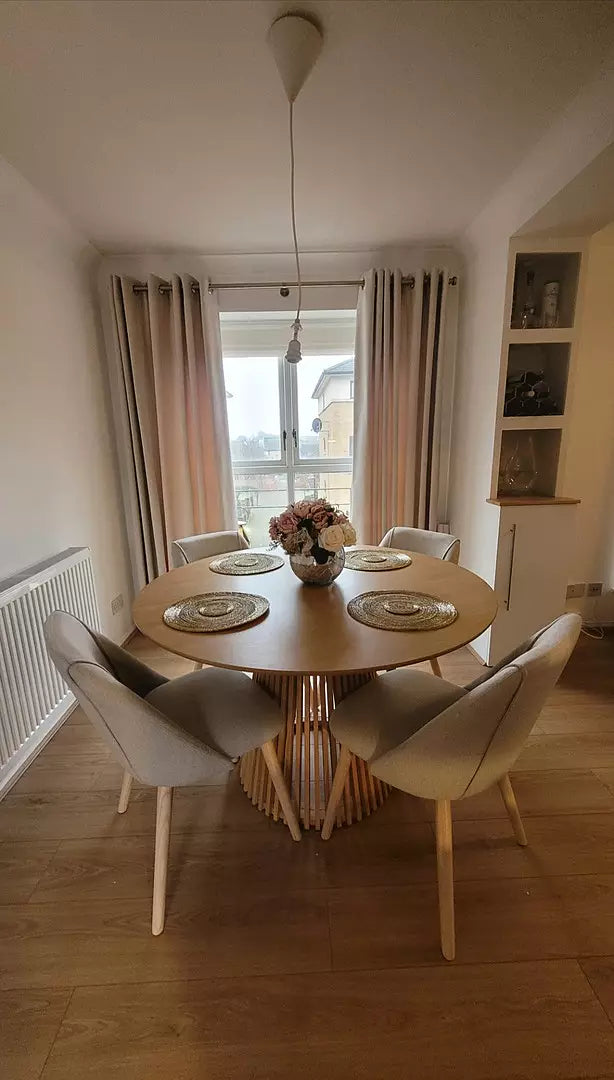 Willow Pale Oak  Dining Table Set - 4 Seater - Freya Sand Dining Chairs - Whitewash Legs