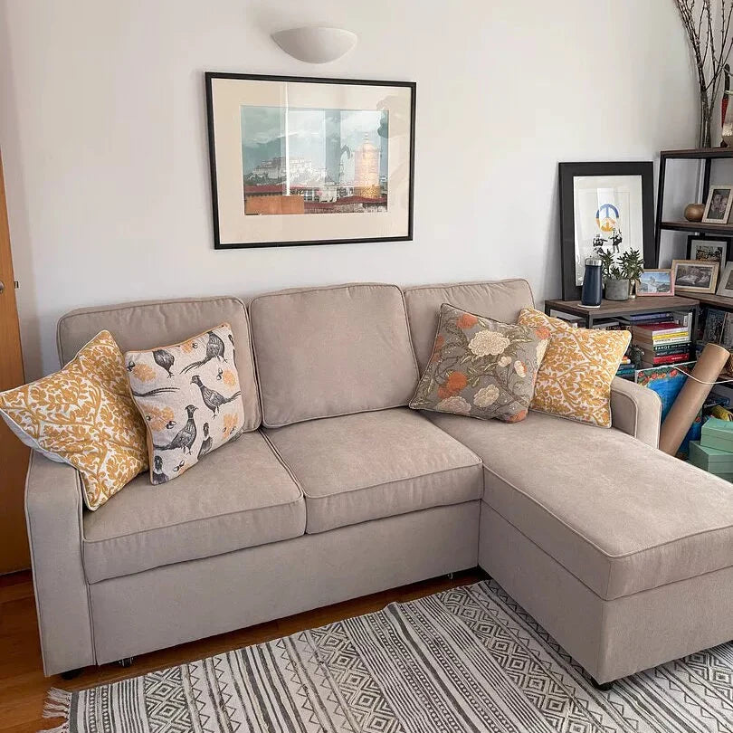 Hugo Corner Sofa Bed with Storage - Taupe  