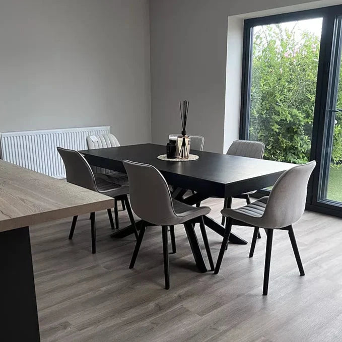 Amelia Black Dining Table Set - 6 Seater - Bella Soft Beige Dining Chairs - Black Legs