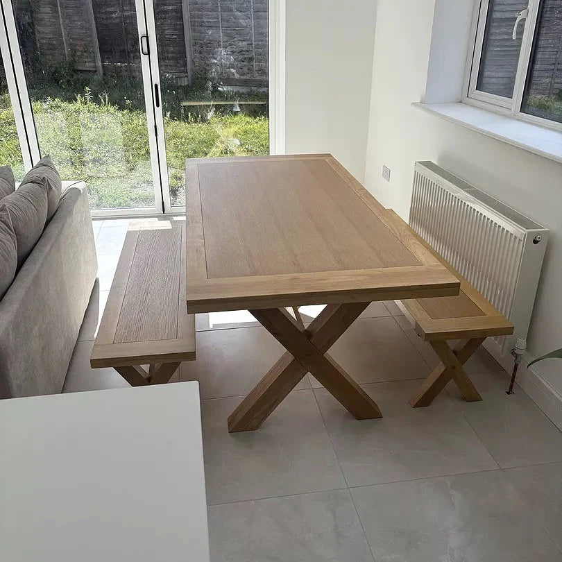 Charlotte 190cm Dining Table with 2 150cm Dining Benches - Pale Oak
