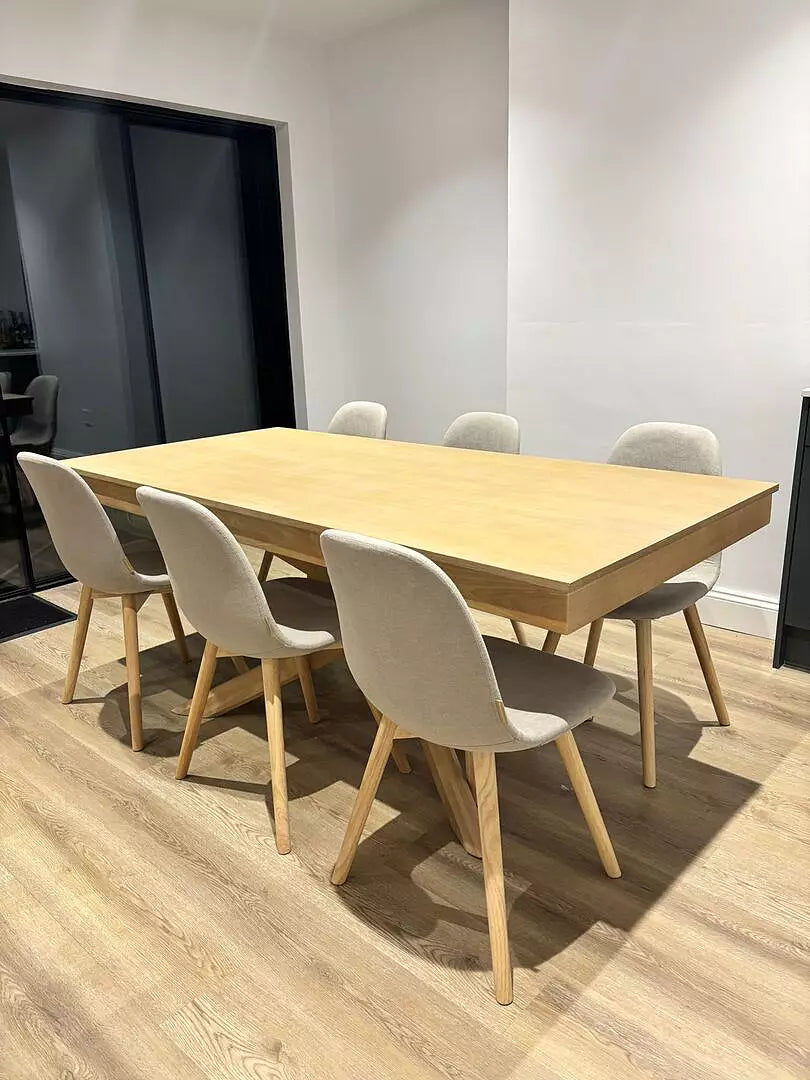 Ellis Soft Beige Dining Chairs - Set of 2 - Whitewash Oak Legs
