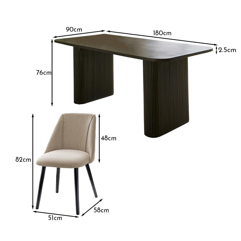 Orla Black Wooden Dining Table Set - 6 Seater - Freya Sand Dining Chairs - Black Oak Legs