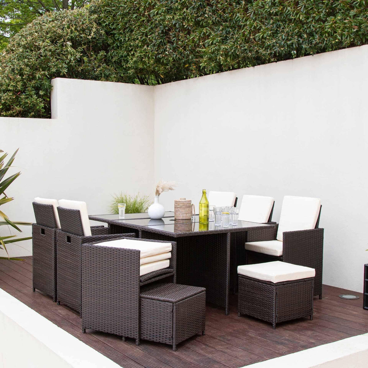 Outlet - 10 Seater Rattan Cube Outdoor Dining Set - Brown Weave