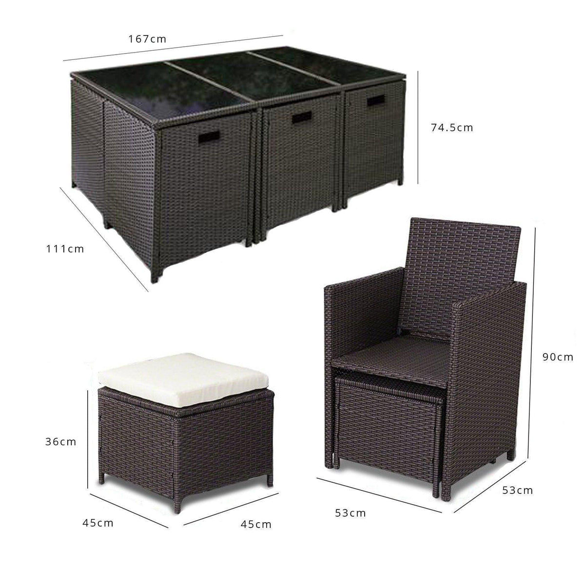 Outlet - 10 Seater Rattan Cube Outdoor Dining Set - Brown Weave