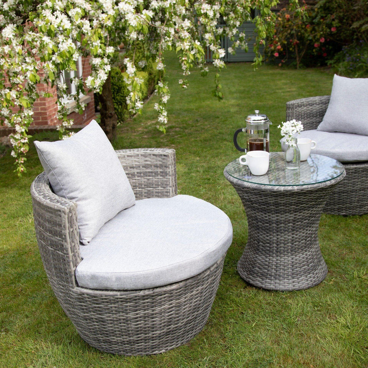 Outlet - 2 Seater Rattan Egg Chair Bistro Set - Grey